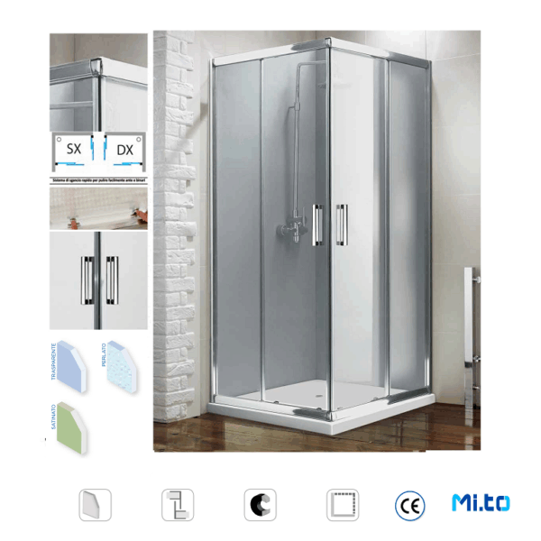 Box Doccia Angolare 6mm H195 Scorrevole cm.70x100 Cromato-Satianto   Mixtech